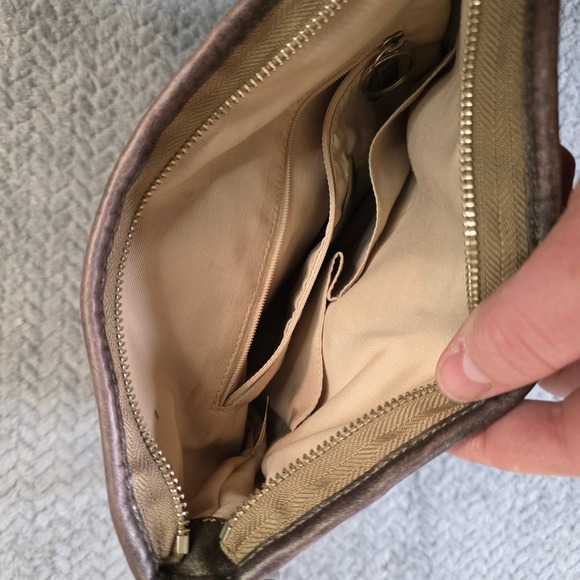 Coach Signature C Canvas Leather Trim Crossbody Shoulder Bag Brown Chain - Picture 11 of 12